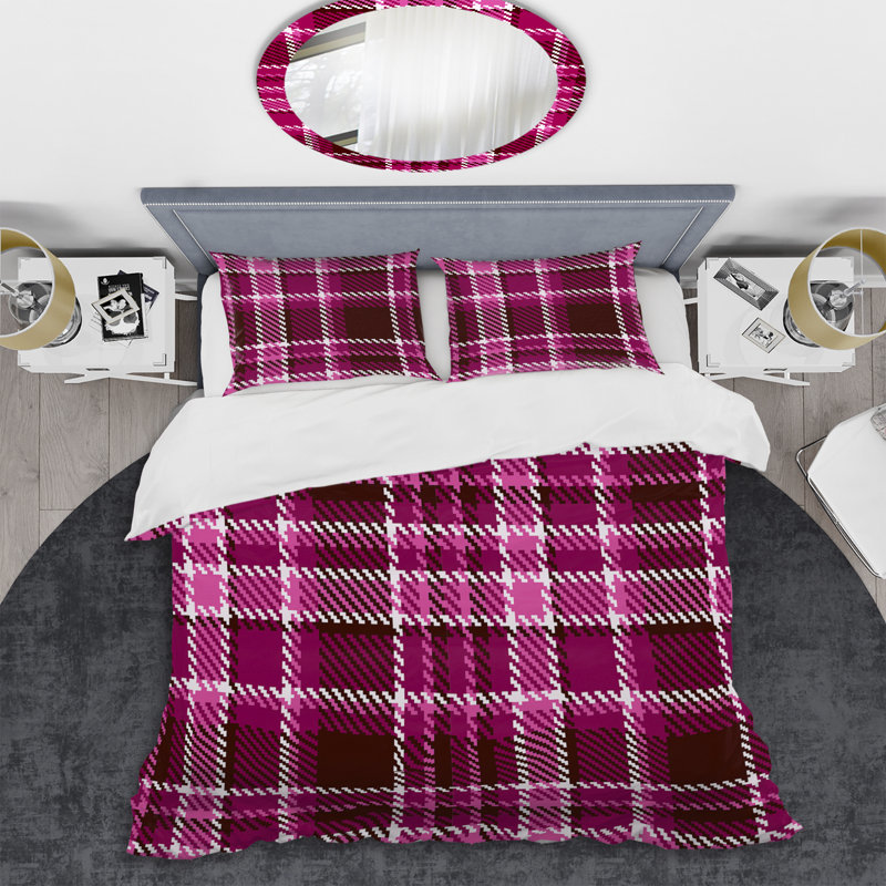 Tartan à carreaux roses - Ensemble de housse de couette abstrait - Microfibre de polyester