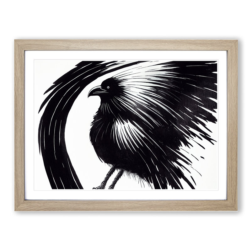 Unique Raven Bird Abstract - Framed Print, 25cm H x 34cm W x 2cm D, Oak