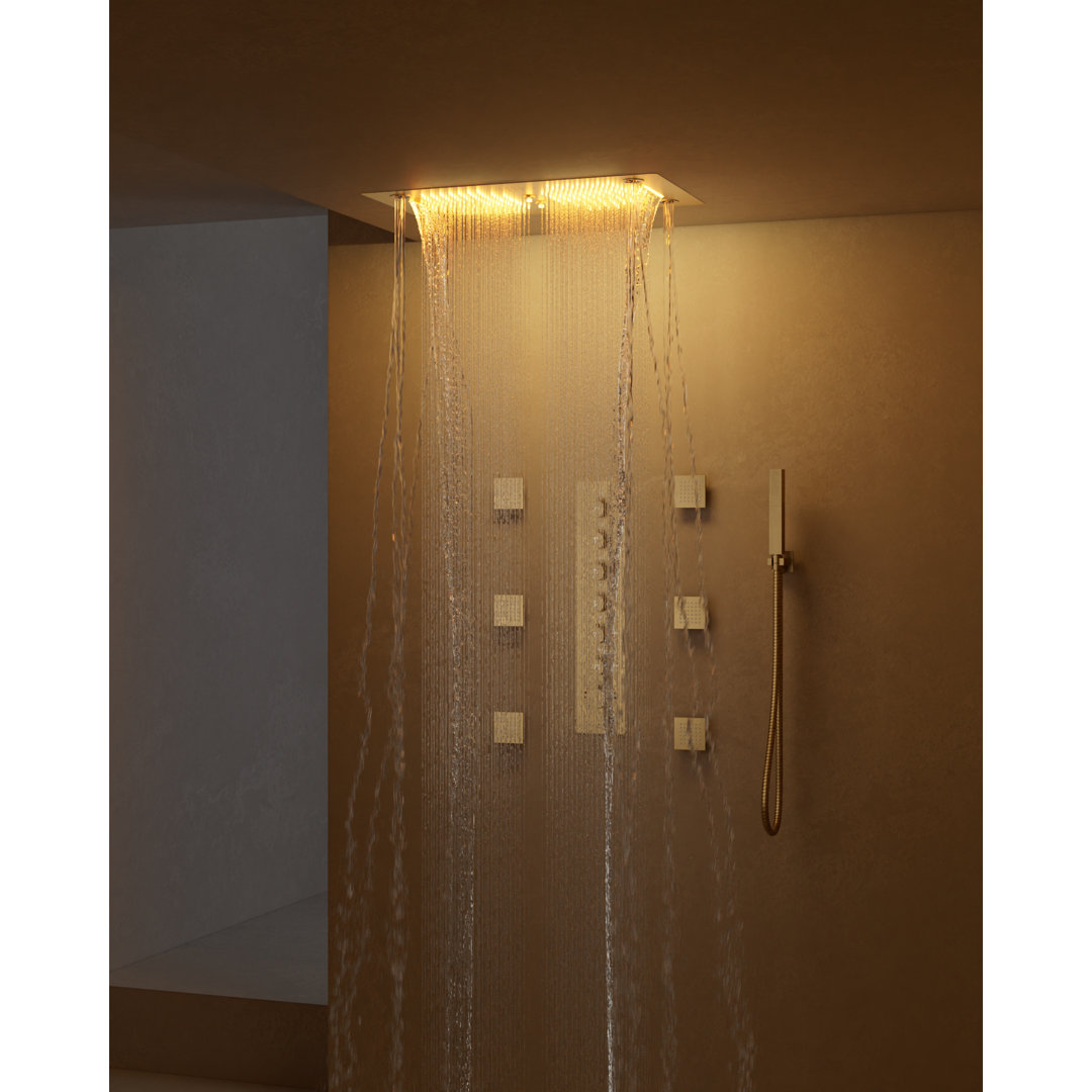 6-Function Thermostatic LED Shower System, High-Pressure Rain Shower Head with Hand Shower Spray,Body Jet EVERSTEIN 