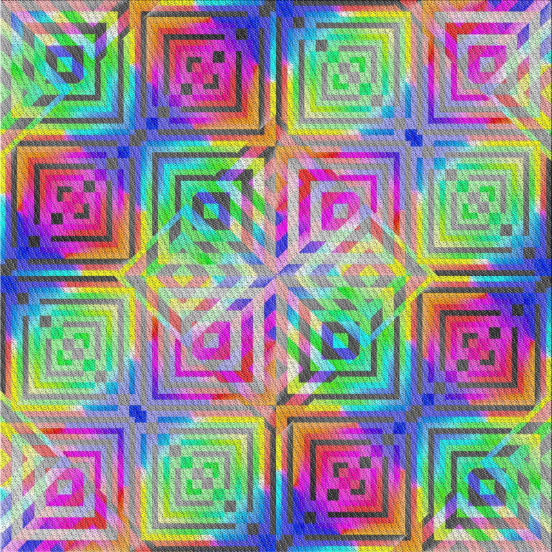 Tapis vert/rose/bleu à motif, Carré 5 pi