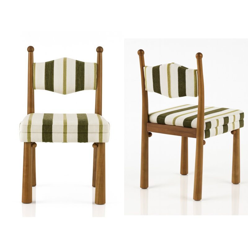 Kenyatta Bol Sant Dining Chair, Brown Wood, Polyester Blend Green/White Striped, 2