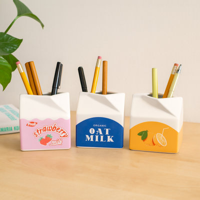 Fun Decorative Juice And Milk Carton Style Desk Organizer - Versatile Desktop Accessory For Bedroom, Kitchen, Or Bathroom Storage - Set Of 3, 4", White