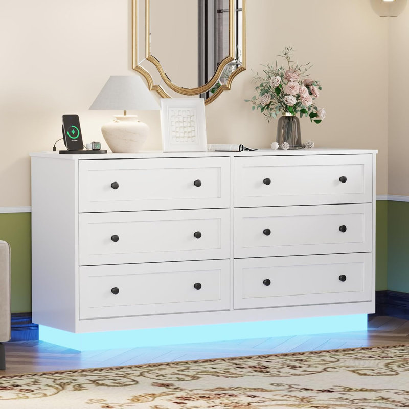 Floating 6 Drawer Dresser 47.36" W Double Dresser, White