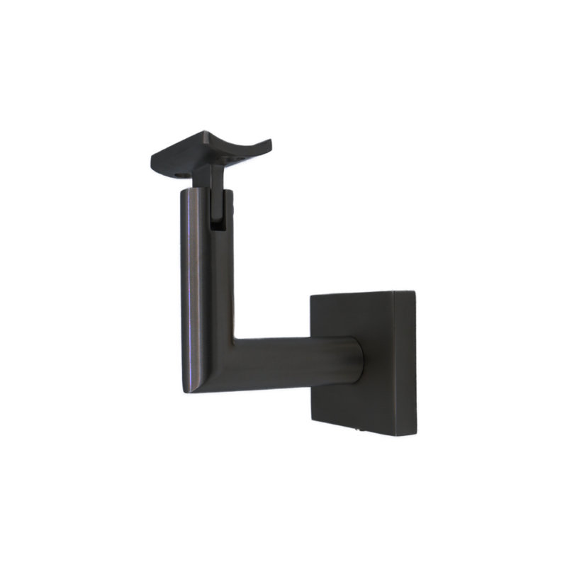 Surface Mount Handrail Bracket with Square Rose and Curved Plate, Satin Black