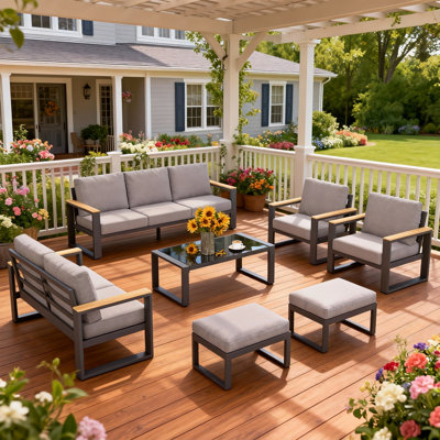Brandtley Aluminum 9-Person Outdoor Sofa Seating Group With Cushions