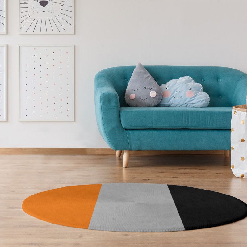 Tapis orange/noir, Rond 5 pi