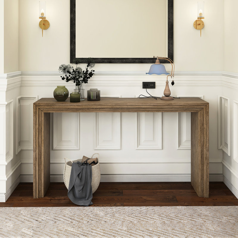 59.2" Wood Modern Striped Design Console Table, Natural