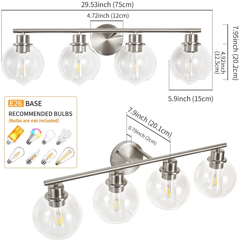 Aanay Dimmable Bathroom Vanity Light, 4, Nickel