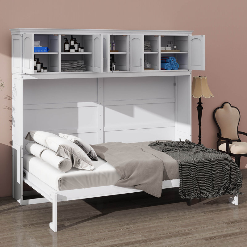 Lit escamotable double avec unités de rangement supérieures