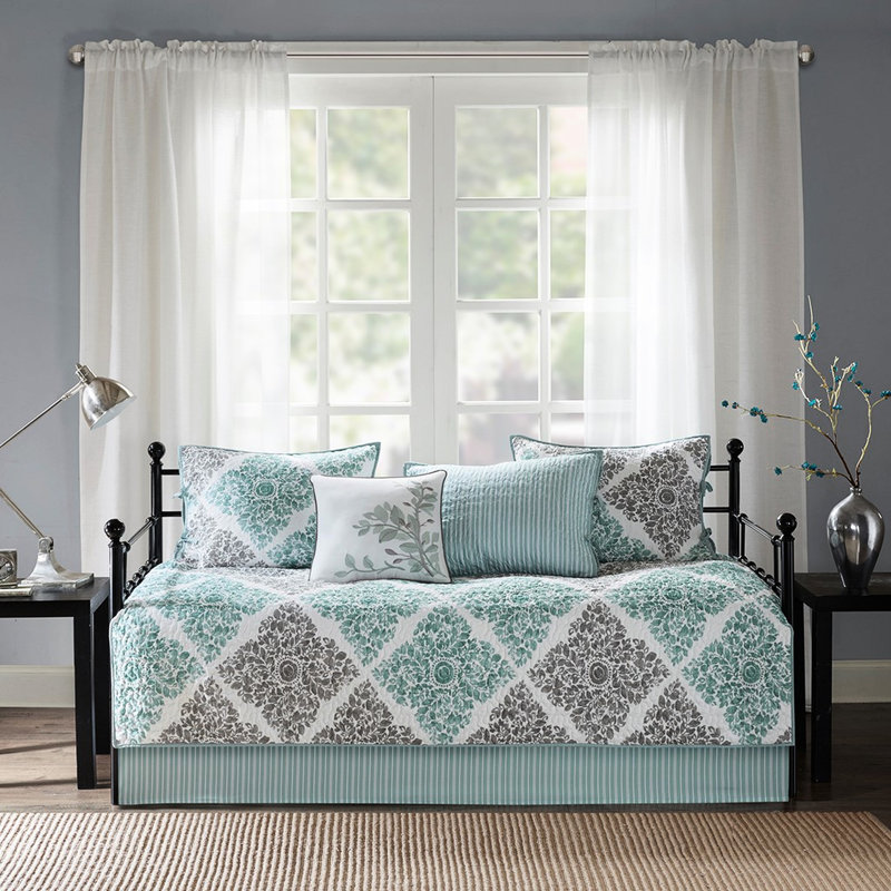 Housse de lit de jour - housse réversible pour lit simple 6 pièces, 3 taies décoratives, coussin décoratif, apparence moderne