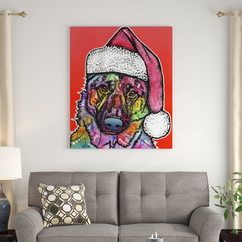 « christmas dog », impression, H 32 po x l 27 po x P 1 po, Cadre blanc