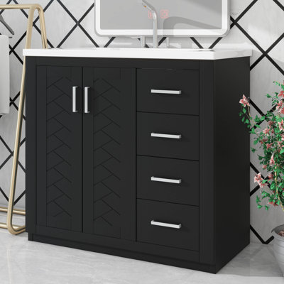 36'' Bathroom Vanity With Ceramic Sink Set, Standalone Vanity Unit Complete With 3 Drawers