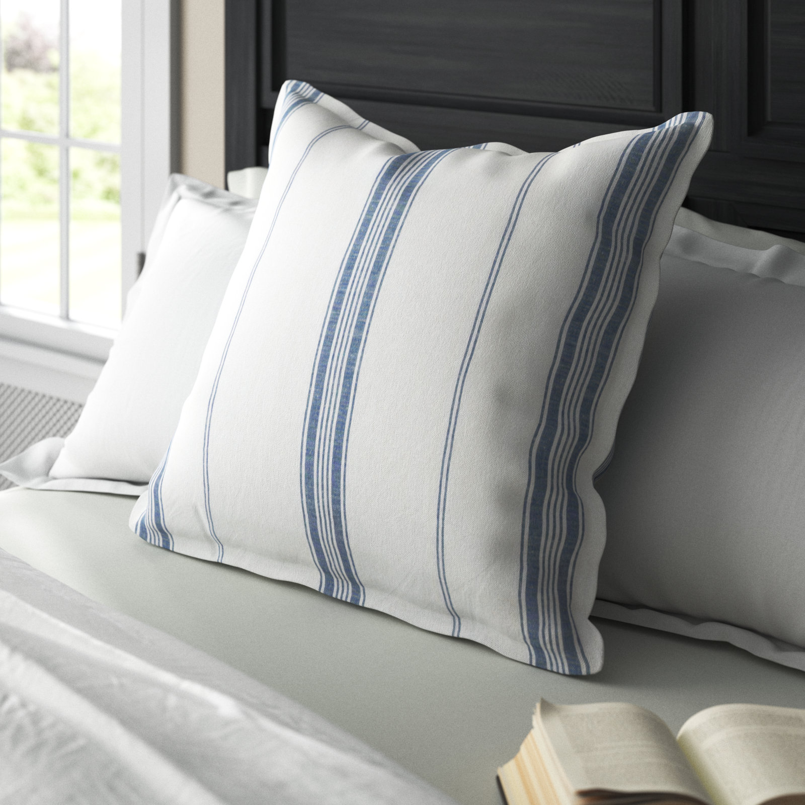 Fleta Stripe Cotton Blend Sham, Euro, White/Blue Stripe