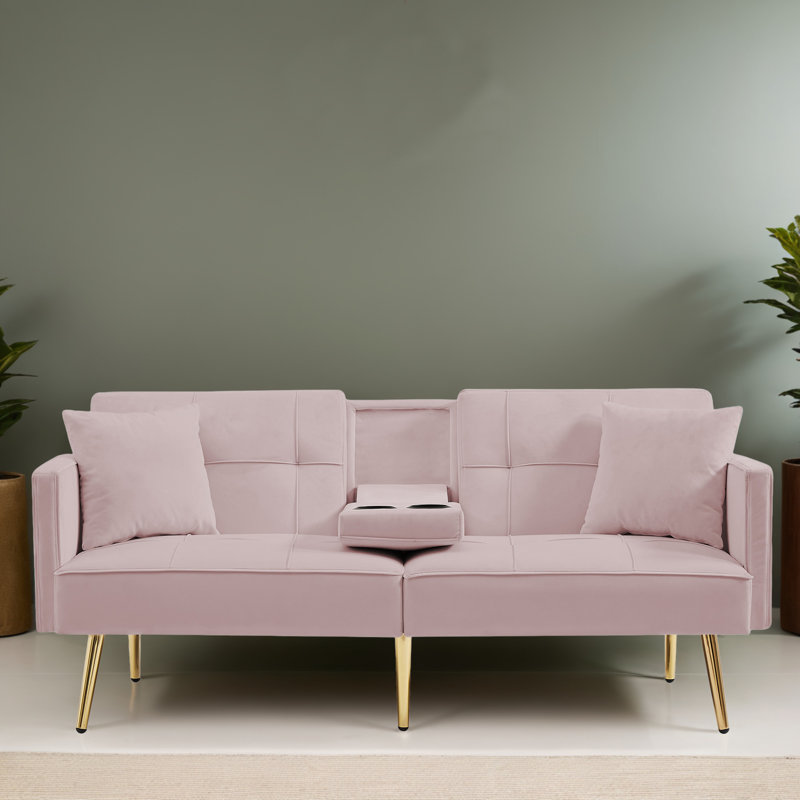 Canapé-lit inclinable convertible de 69 po de largeur avec porte-gobelet, Rose