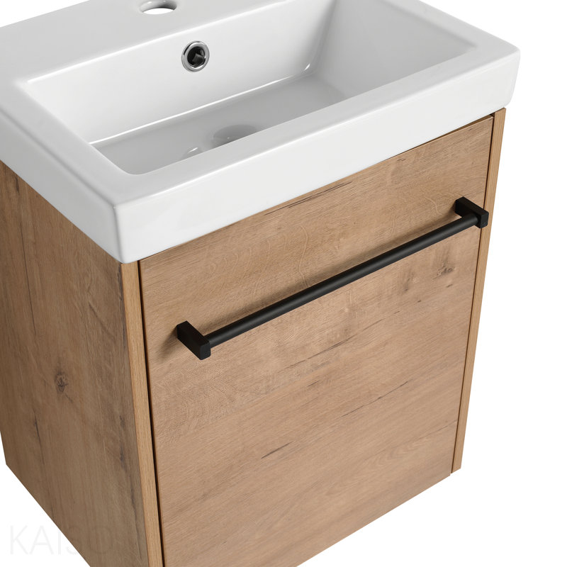 Meuble-lavabo flottant mural 18 po avec lavabo en céramique et porte d'armoire à fermeture en douceur, pour petite salle de bain