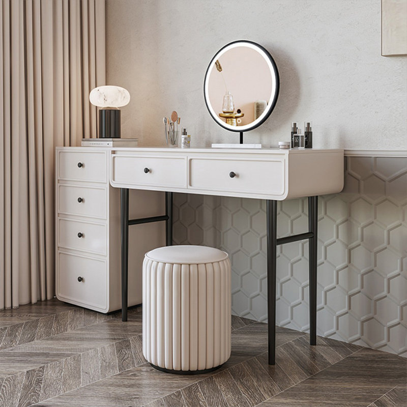 Coiffeuse avec miroir lumineux, 6 tiroirs, prise de courant