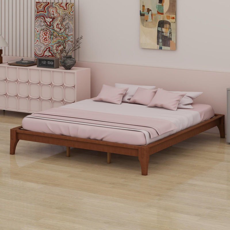 Base de lit plateforme en bois de bambou, Brun