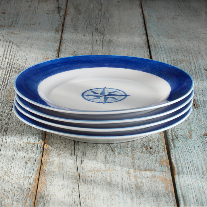 Nautical Blue and White Ceramic Dinner Plate Set, 10.8"