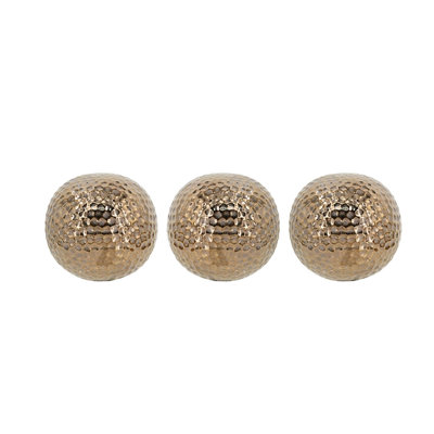 Set of 3 Dimpled Metallic Bronze Ceramic Orbs, 3.9 Inch Textured Sphere Accents for Modern and Bohemian Home Decor