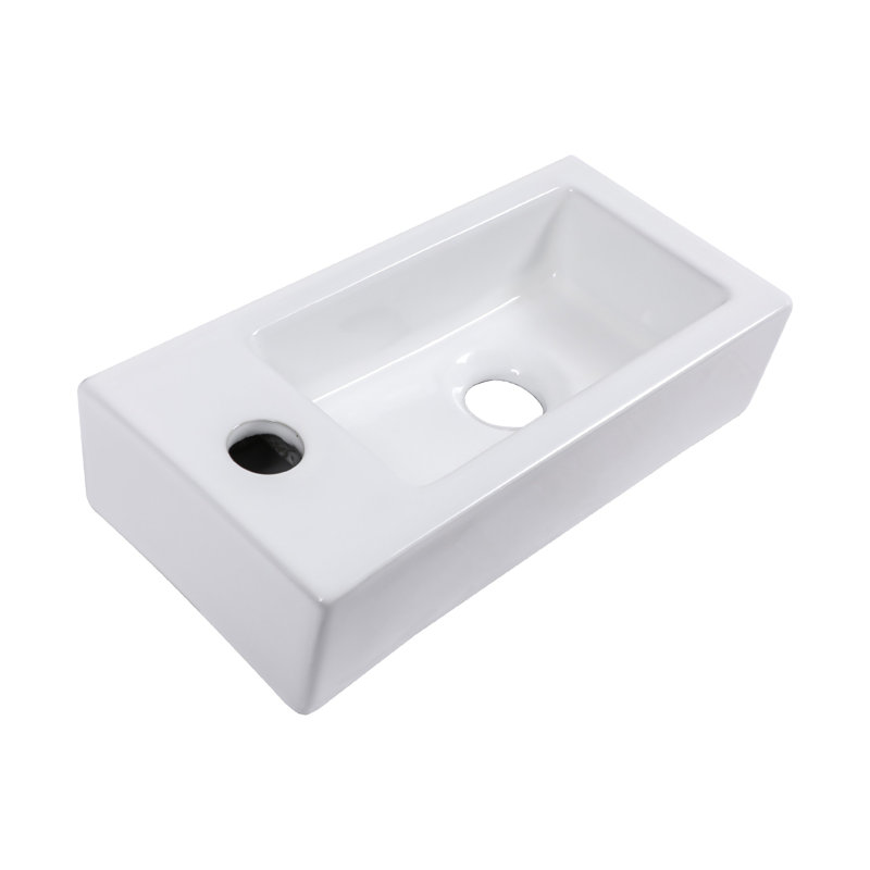 14.6"x7.3"Ceramic Rectangular Wall Mount Bathroom Sink with Single Faucet Hole