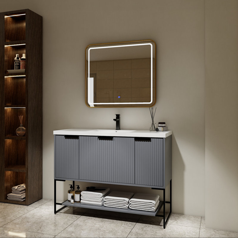 Meuble-lavabo 48 po avec lavabo en résine, Gris
