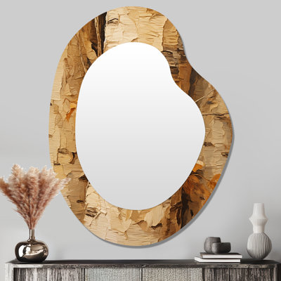 Brown tree bark Essence 3 - Tree Unique Shape Decorative Mirror, Brown Asymmetrical Wall Mirror, Printed Metal Art