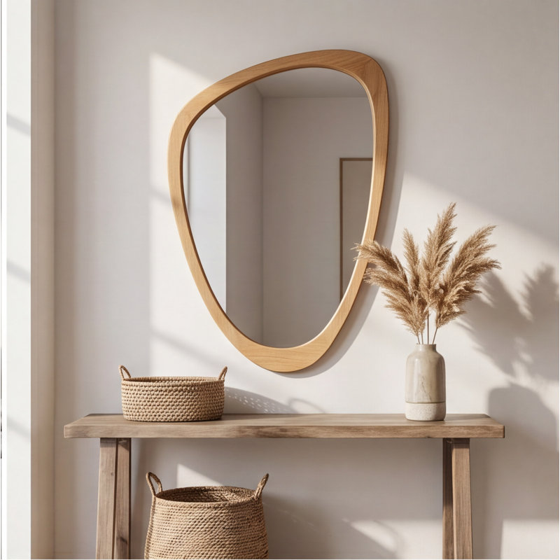 Miroir mural 20 "x 30" en bois massif irrégulier, finition chêne
