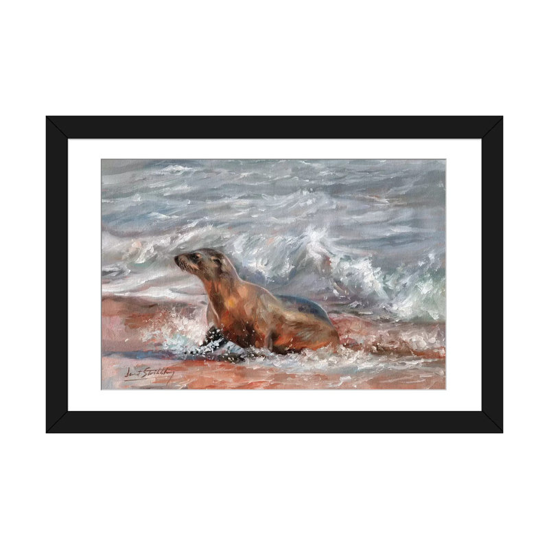 « sea lion », impression sur toile, H 16 po x l 24 po x P 1 po, Papier d'art encadré noir, Blanc
