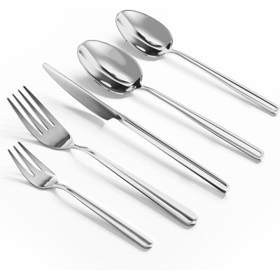 20-Piece Stainless Steel Flatware Set, Modern Mirror Polish Cutlery Service For 4, Forged European Design Dishwasher Safe Silverware Set