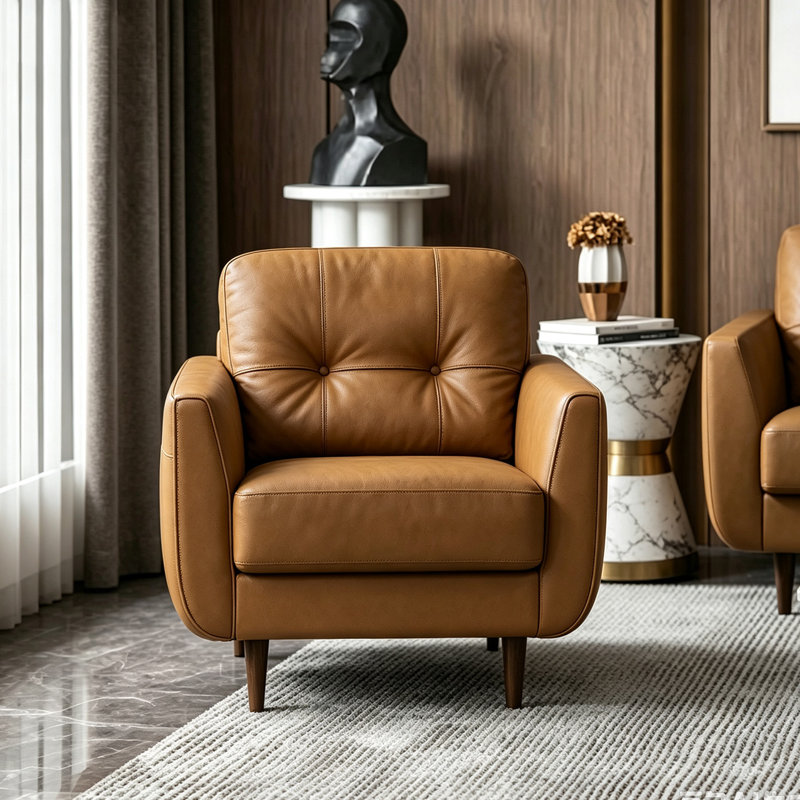Camel Top Grain Leather Settee