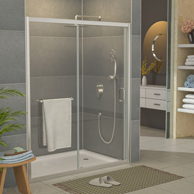 Porte de douche coulissante simple demi-cadre avec verre trempé transparent de 48 à 49 po x H 72 po
