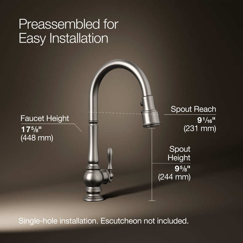 Artifacts® Pull Down Single Handle Kitchen Faucet, Vibrant Stainless