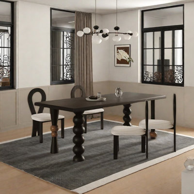 Ensemble de table de salle à manger noir unique en bois massif de frêne
