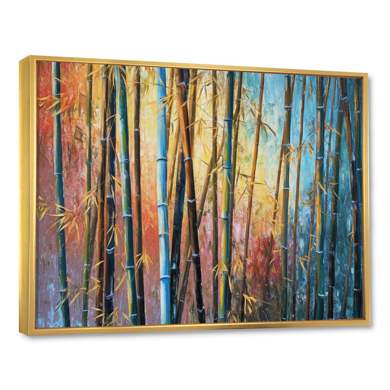 Impression sur toile Highcliffe Brown Floral Bamboo Oasis III, H 16 po x l 32 po x P 1 po, Cadre flottant doré
