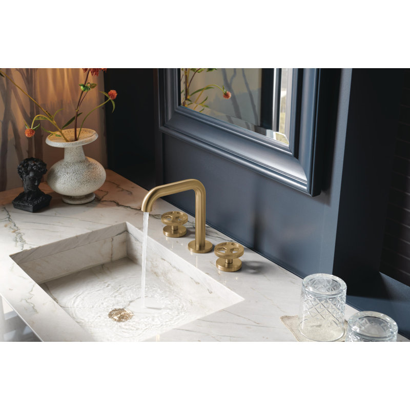 Litze® Widespread Lavatory Faucet With High Spout, 1.5 GPM, Luxe Gold, Wheel Handle
