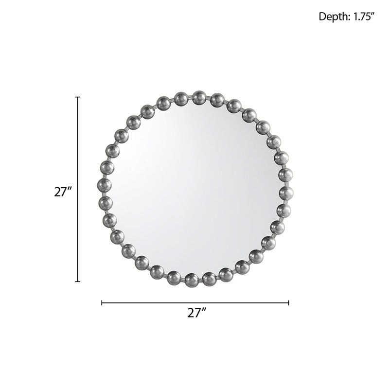 Miroir mural perlé 27 po, Argent argent