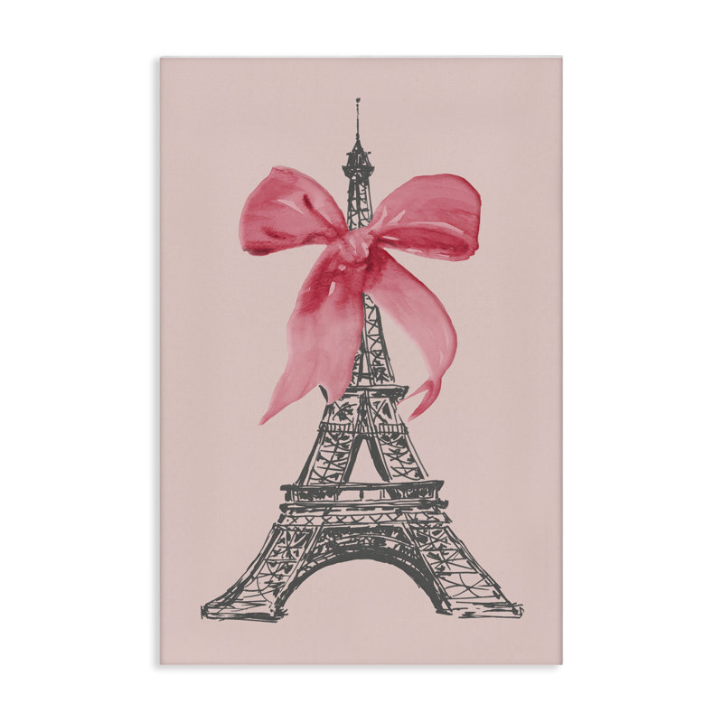 «Pink Bow on Eiffel Tower», art mural sur toile par Lanie Loreth, H 45 po x l 30 po