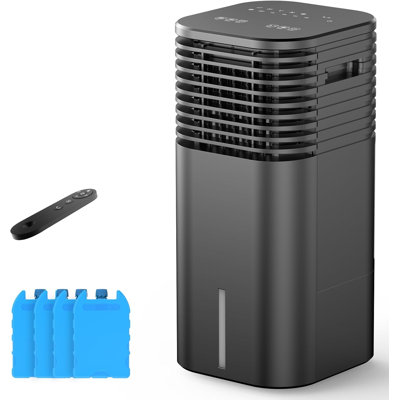 4-IN-1 Portable Windowless Evaporative Air Swamp Cooler，120° Oscillating with 4 Modes & 3 Speeds, 15H Smart Auto-Off Timer, 2-Gallon Water Tank for Fast Cooling, 17FT Remote Control, No Hose Needed for Room Garage，black