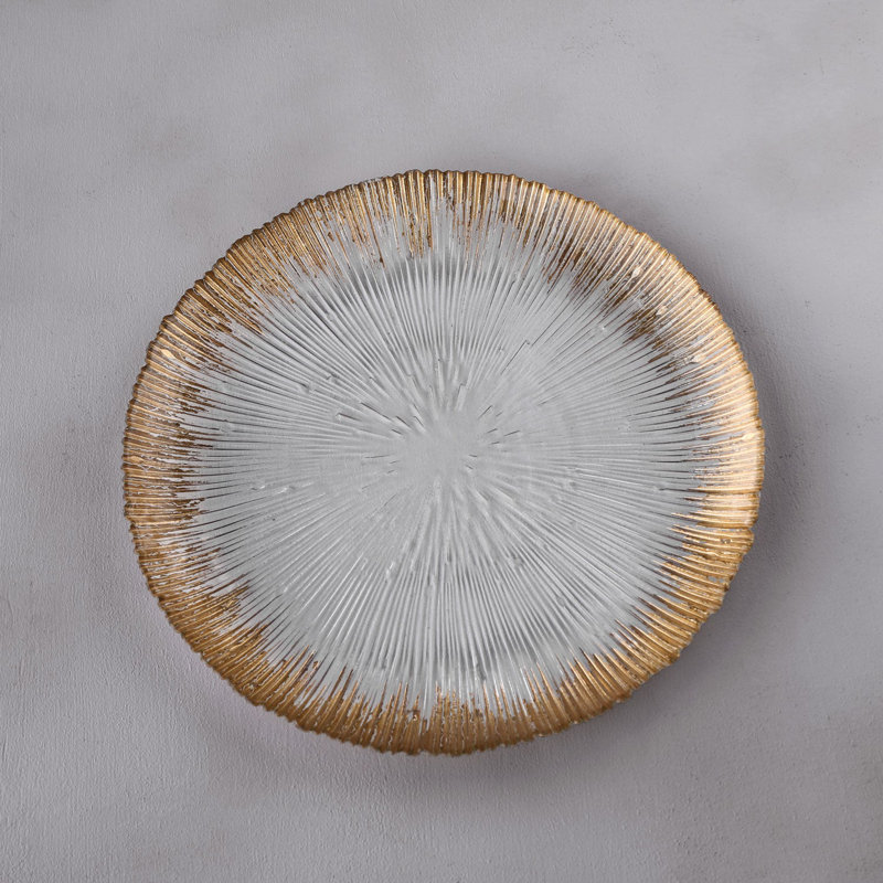 Handcrafted Round Clear and Gold Glass Charger Plate