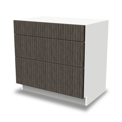 Kindwood Signature Reeded 24 D x 34.5 H Ready-to-Assemble Plywood Standard 3-Drawer Base Cabinet