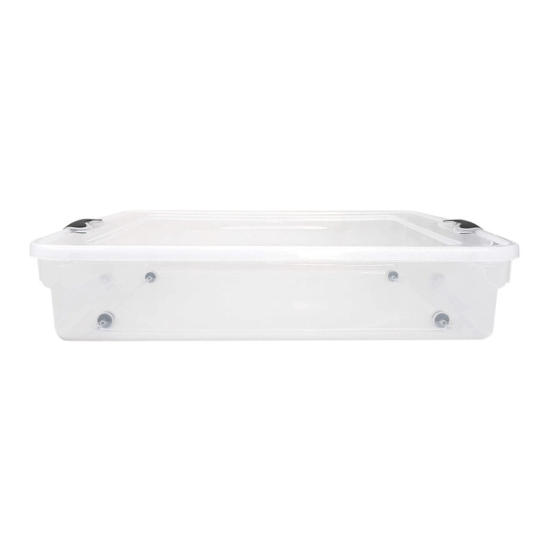 Homz Underbed Secure Latching Clear Plastic Storage Container, 2, 56 qts., Clear/Black