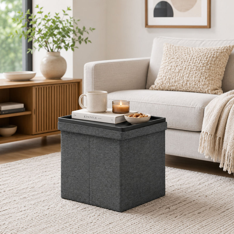 Folding Storage Ottoman, Removable Tray Top
