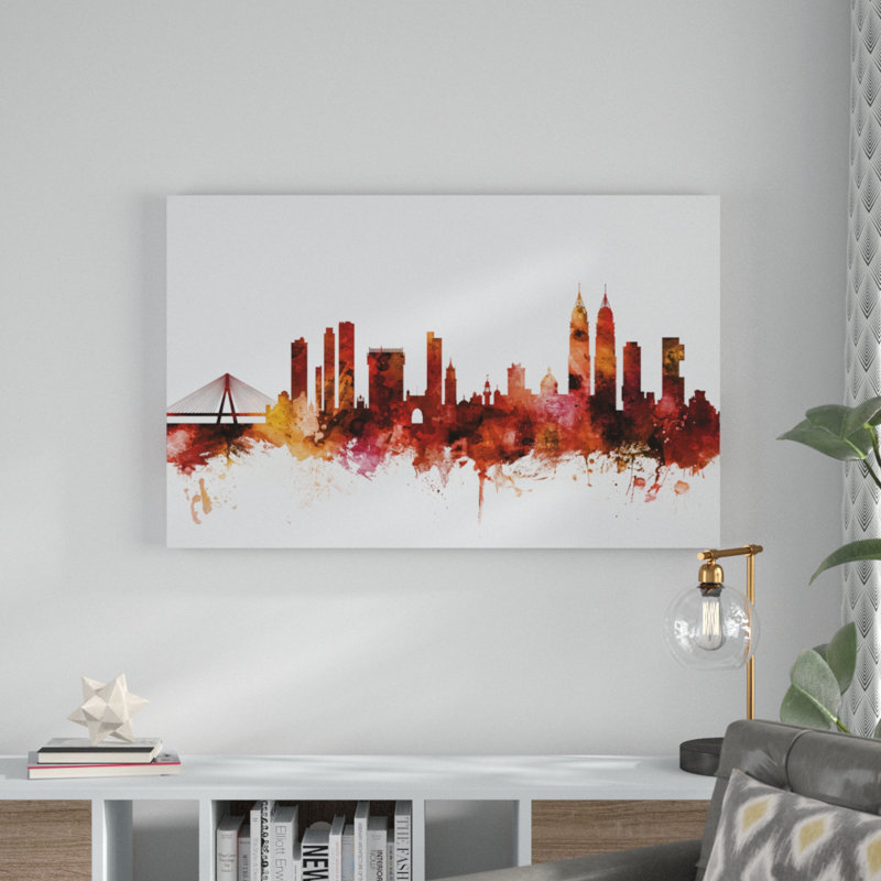 « mumbai horizon inde bombay rouge », impression sur toile tendue, H 30 po x l 47 po x P 2 po