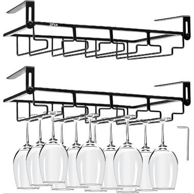 Black Metal Wire Under Cabinet Wine Glass Stemware Organizer Rack