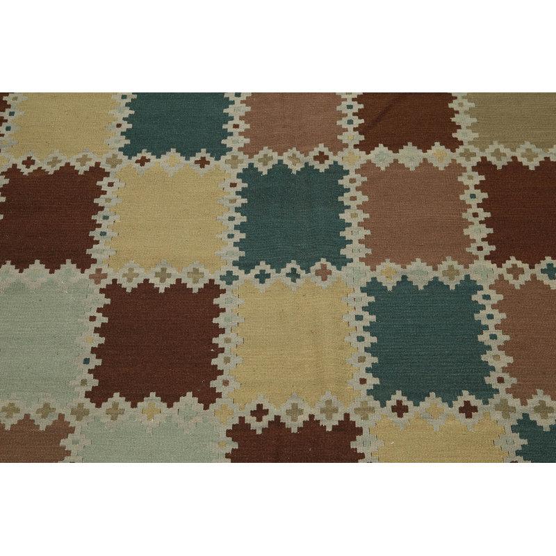 Tapis turquoise / brun en laine noué à la main de conception unique 5 pi 5 po x 7 pi 4 po Bikram