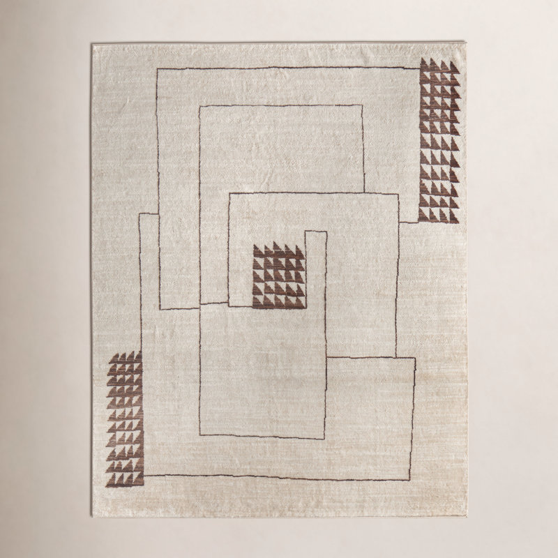 Agape Modern Abstract Ivory Area Rug, Rectangle 5'6" x 8'6"