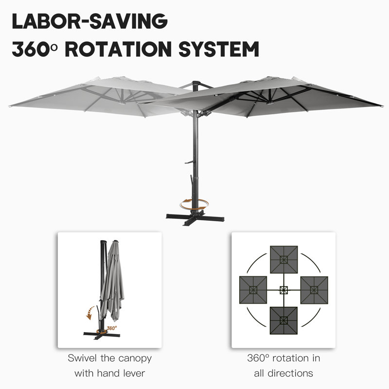 Slovin 118.11'' x 118.11'' Rectangular Lighted Cantilever Umbrella, Gray