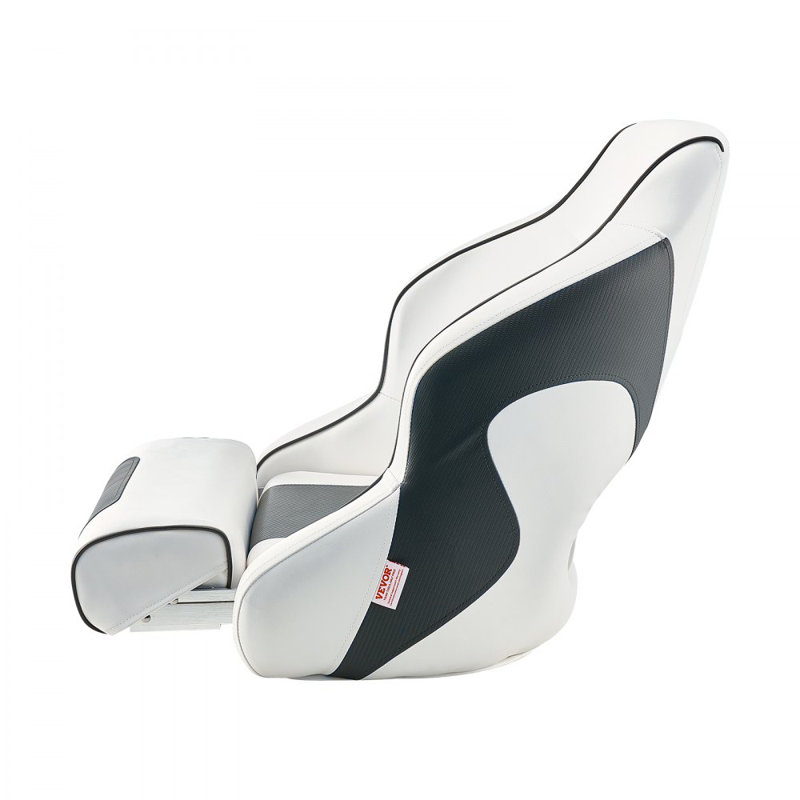 Boat Seat High Backrest Flip Up Boat Seat Captain Bucket Seat White & Grey