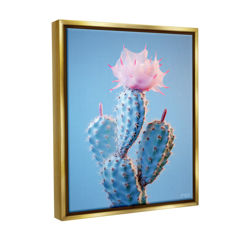 «Pink Budding Cactus Flowers» par RB sur, Cadre flottant métallique doré, H 21 po x l 17 po