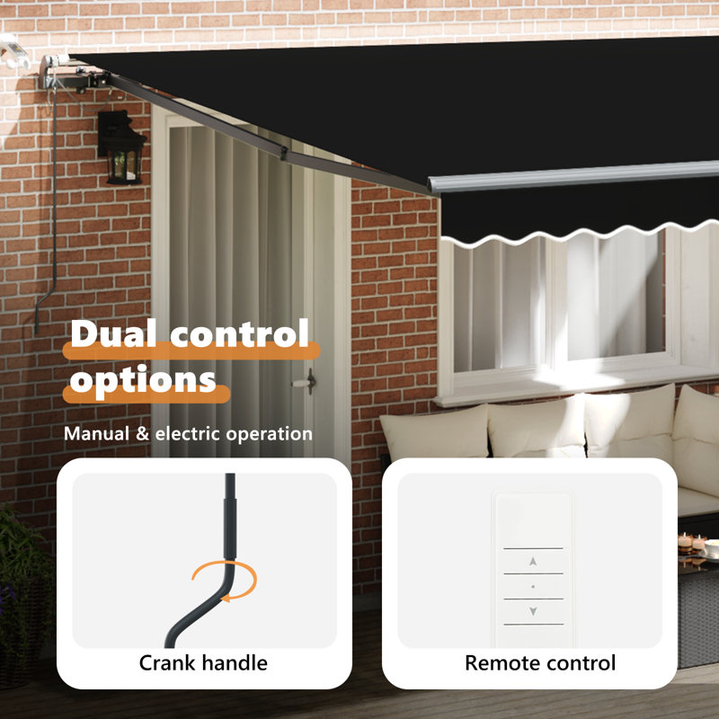 Brayden Studio Retractable Patio Awning, 400 cm W x 300 cm D, Black/Grey